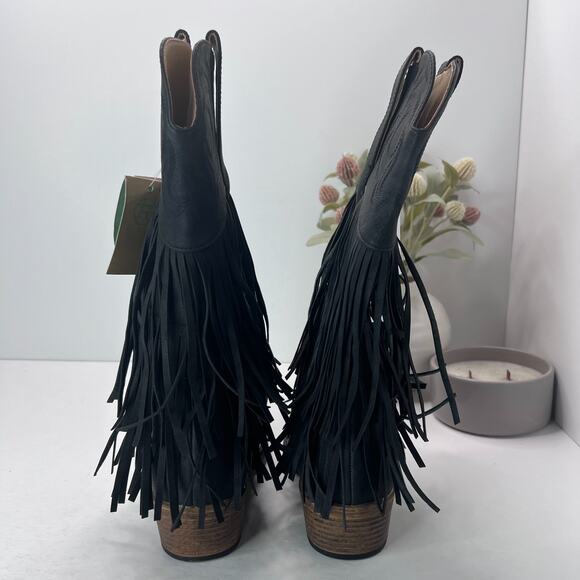 Roper Smooth Fringe Western Cowboy Boots Faux Leather Black Women's 5.5 NWOB - Picture 2 of 9